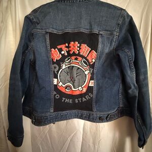 Talbots  Denim Jacket with hand sewn Space Cat design